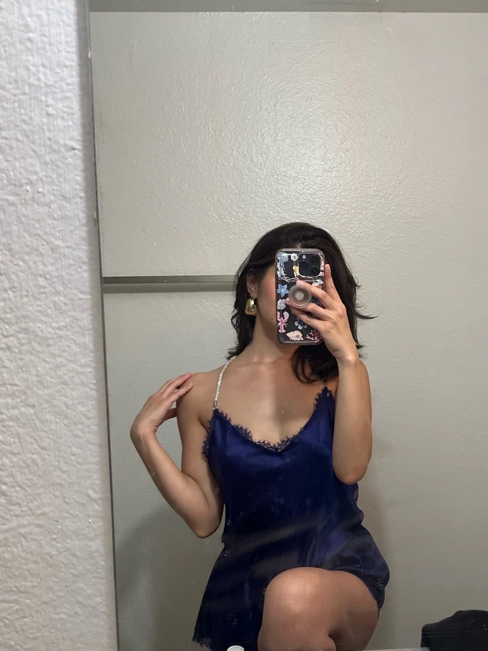 Victoria's Secret Royal Blue Satin Lace-Trim Cami & Short Set
